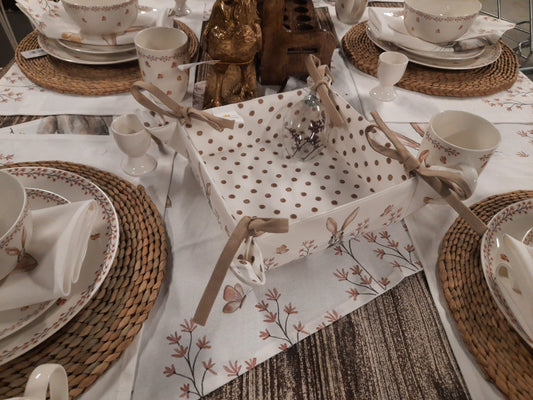 Brotkorb Ostern mit Häschen-Motiv - Beige Baumwolle im Landhausstil {{ Shabby Chic und Landhaus Deko }} {{ www.Stein-Alt.de }}