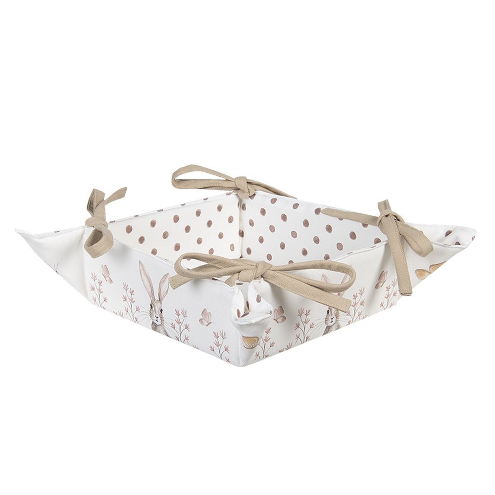 Brotkorb Ostern mit Häschen-Motiv - Beige Baumwolle im Landhausstil {{ Shabby Chic und Landhaus Deko }} {{ www.Stein-Alt.de }}