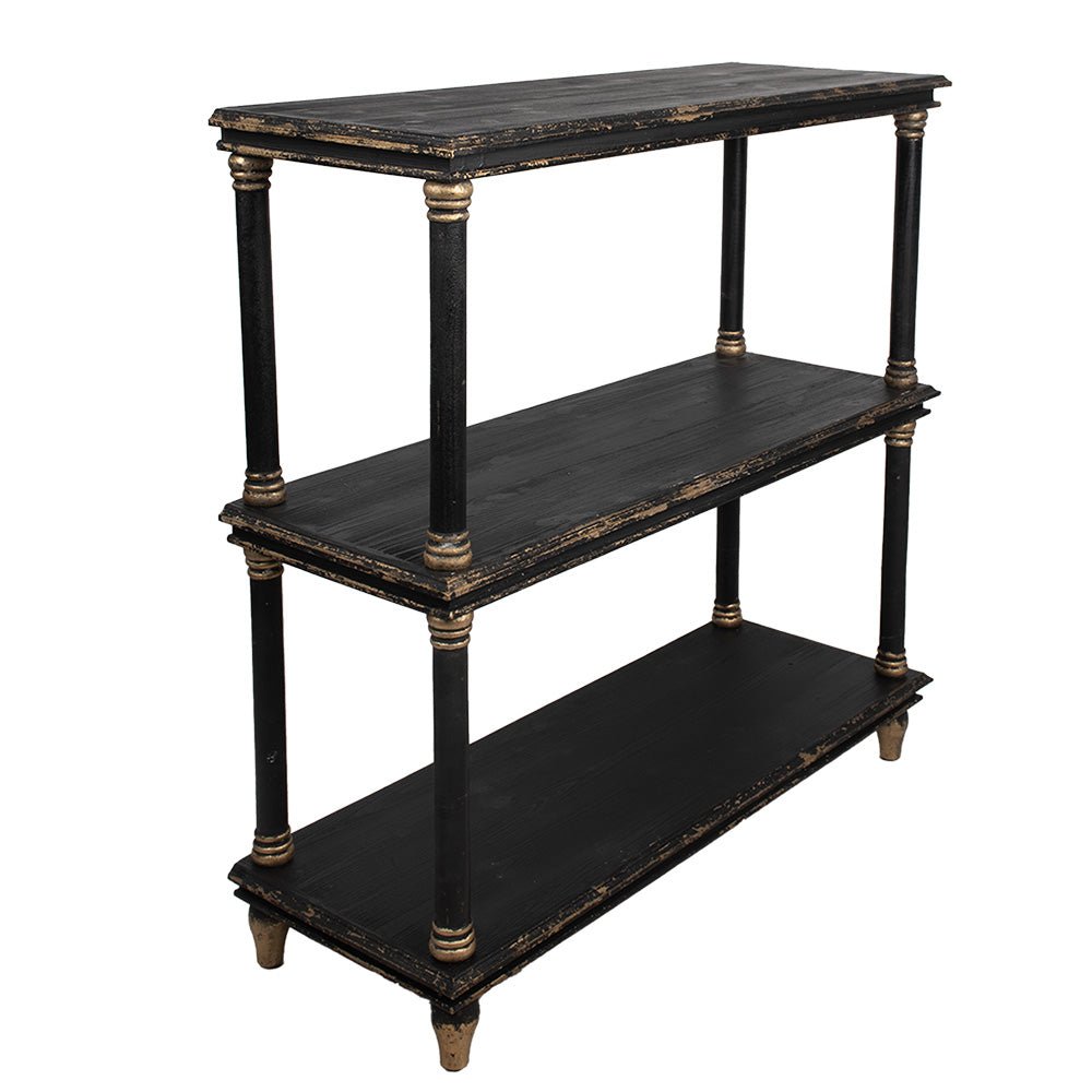 Bücherregal Holz 110x40x113 cm - Shabby Chic Fächerregal Landhausstil Schwarz {{ Shabby Chic und Landhaus Deko }} {{ www.Stein-Alt.de }}