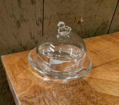 Butterdose Butterdose Glas mit Vogelgriff - Landhausstil Transparent Rund Shabby Chic und Landhaus Deko bei www.Stein-Alt.de