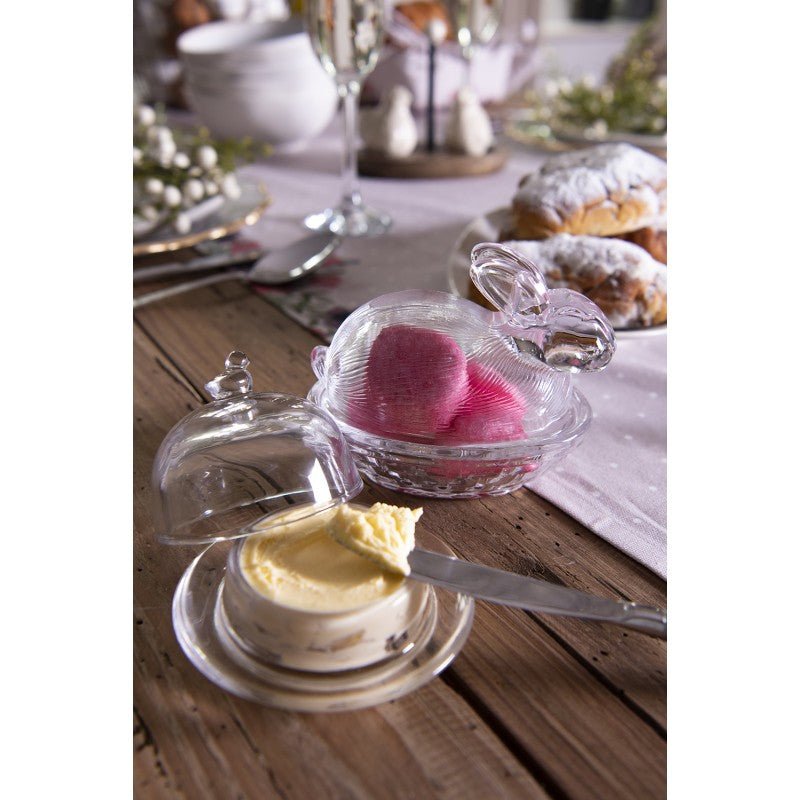 Butterdose Glas mit Vogelgriff - Landhausstil Transparent Rund {{ Shabby Chic und Landhaus Deko }} {{ www.Stein-Alt.de }}