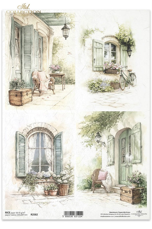 Reispapier Decoupage Cottage Romantische Fenster - Landhausstil Möbel Makeover