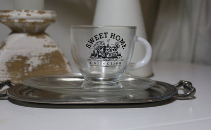 Tasse mit Untertasse Cafe Tasse mit Untertasse 230ml Glas Sweet Home - Landhausstil Shabby Chic und Landhaus Deko bei www.Stein-Alt.de