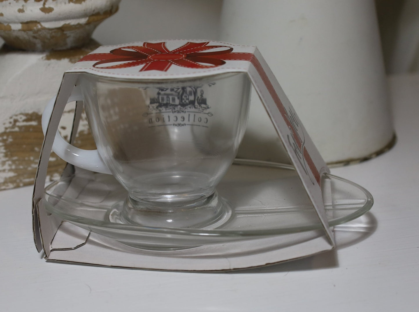 Cafe Tasse mit Untertasse 230ml Glas Sweet Home - Landhausstil {{ Shabby Chic und Landhaus Deko }} {{ www.Stein-Alt.de }}