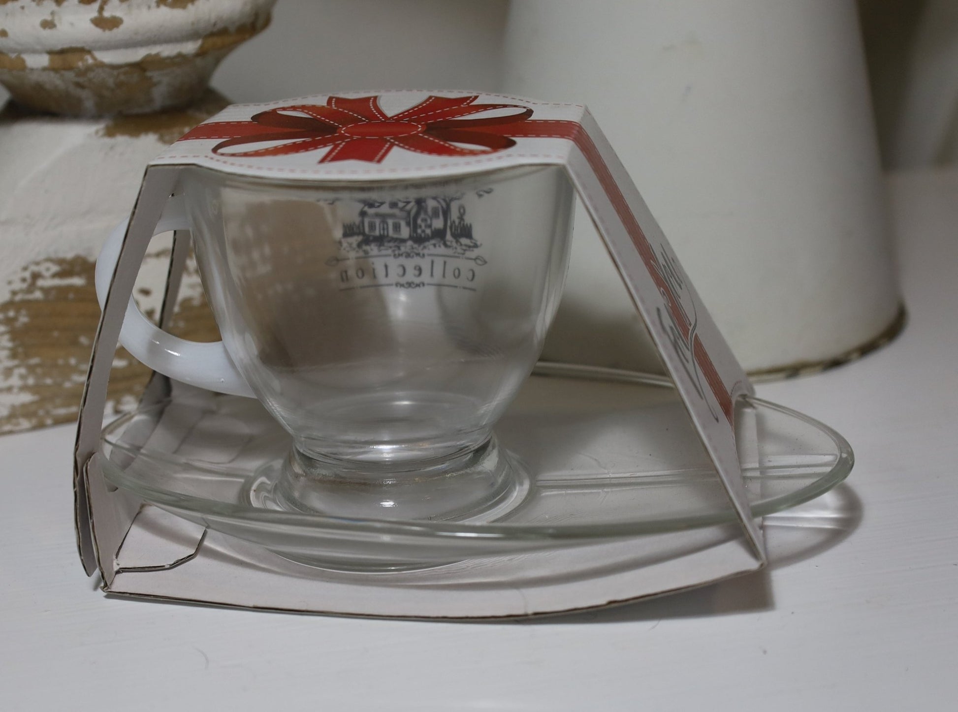 Cafe Tasse mit Untertasse 230ml Glas Sweet Home - Landhausstil {{ Shabby Chic und Landhaus Deko }} {{ www.Stein-Alt.de }}