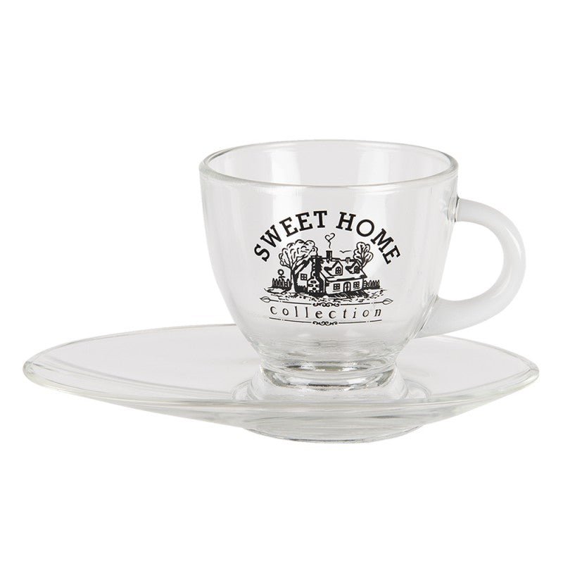 Cafe Tasse mit Untertasse 230ml Glas Sweet Home - Landhausstil {{ Shabby Chic und Landhaus Deko }} {{ www.Stein-Alt.de }}