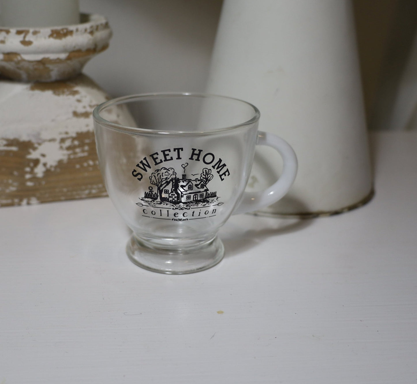 Cafe Tasse mit Untertasse 230ml Glas Sweet Home - Landhausstil {{ Shabby Chic und Landhaus Deko }} {{ www.Stein-Alt.de }}