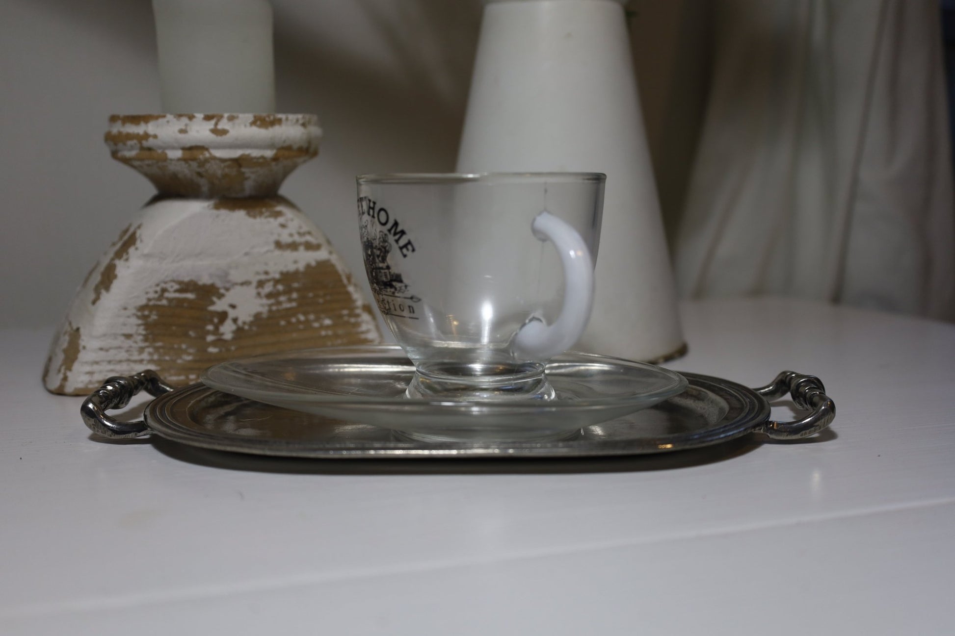 Cafe Tasse mit Untertasse 230ml Glas Sweet Home - Landhausstil {{ Shabby Chic und Landhaus Deko }} {{ www.Stein-Alt.de }}