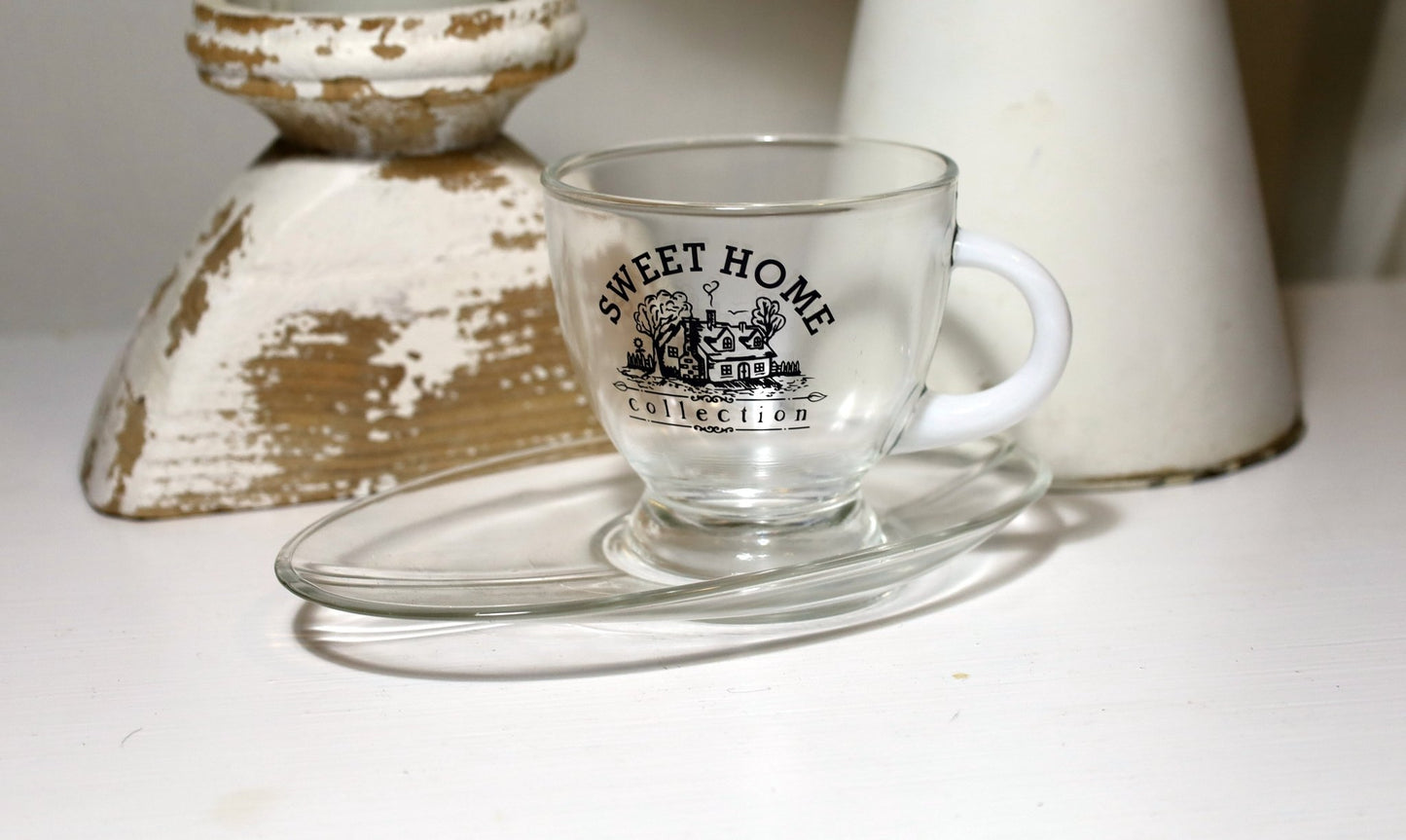 Cafe Tasse mit Untertasse 230ml Glas Sweet Home - Landhausstil {{ Shabby Chic und Landhaus Deko }} {{ www.Stein-Alt.de }}