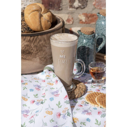 Becher, Tasse Cafeglas / Teeglas mit Henkel 250ml "Me Time" - Landhausstil Shabby Chic und Landhaus Deko bei www.Stein-Alt.de