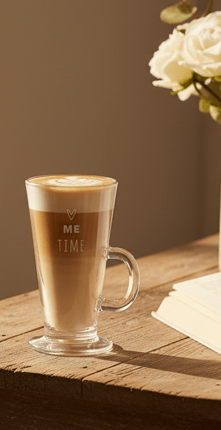 Cafeglas / Teeglas mit Henkel 250ml "Me Time" - Landhausstil {{ Shabby Chic und Landhaus Deko }} {{ www.Stein-Alt.de }}