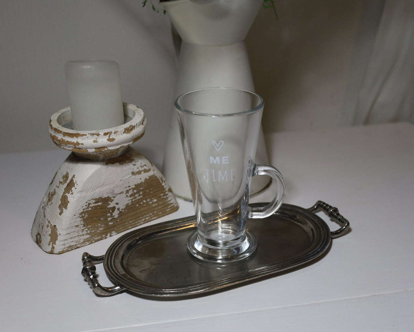 Cafeglas / Teeglas mit Henkel 250ml "Me Time" - Landhausstil {{ Shabby Chic und Landhaus Deko }} {{ www.Stein-Alt.de }}