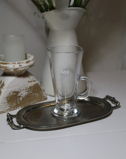 Becher, Tasse Cafeglas / Teeglas mit Henkel 250ml "Me Time" - Landhausstil Shabby Chic und Landhaus Deko bei www.Stein-Alt.de