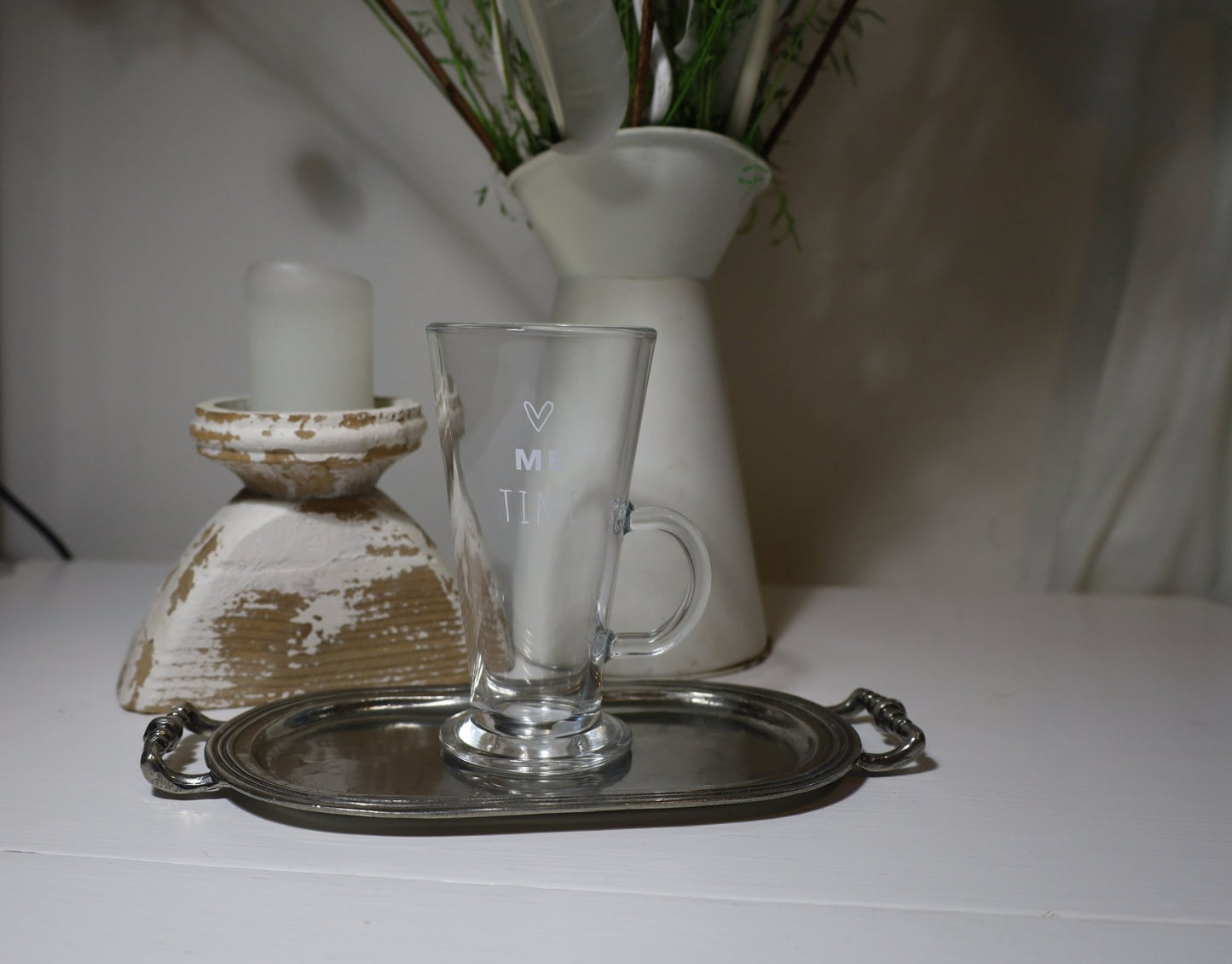 Cafeglas / Teeglas mit Henkel 250ml "Me Time" - Landhausstil {{ Shabby Chic und Landhaus Deko }} {{ www.Stein-Alt.de }}