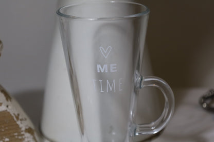 Becher, Tasse Cafeglas / Teeglas mit Henkel 250ml "Me Time" - Landhausstil Shabby Chic und Landhaus Deko bei www.Stein-Alt.de