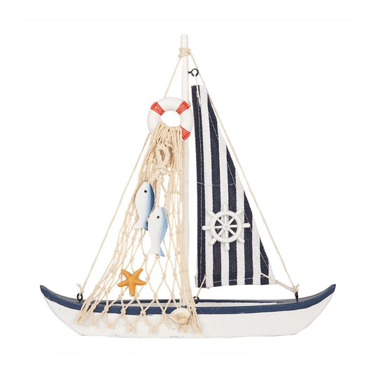 Deko-Segelboot Blau-Weiß - Maritime Landhausdekoration