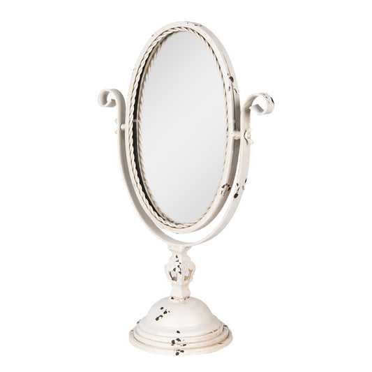 Tischspiegel / Schminkspiegel im Brocante-Stil aus Metall in Creme