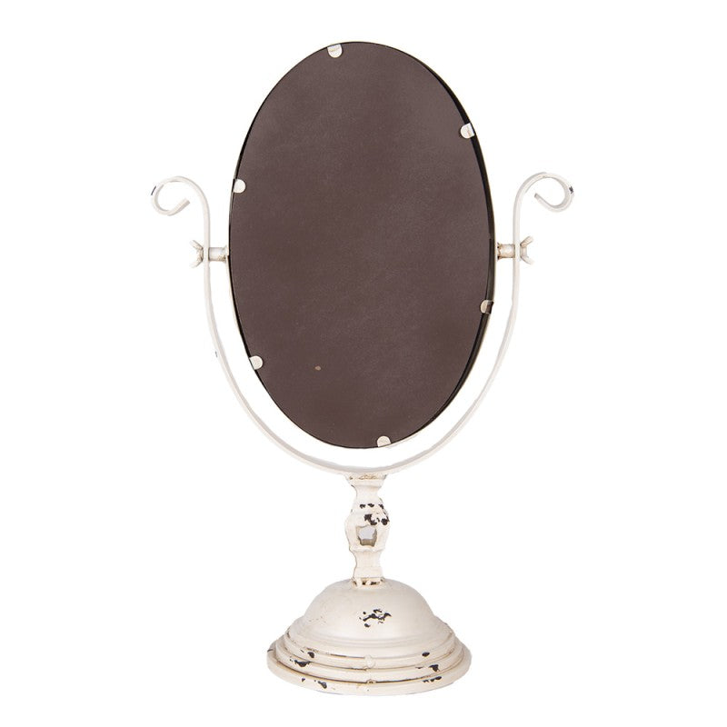 Tischspiegel / Schminkspiegel im Brocante-Stil aus Metall in Creme