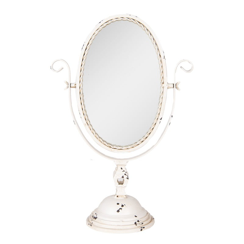 Tischspiegel / Schminkspiegel im Brocante-Stil aus Metall in Creme