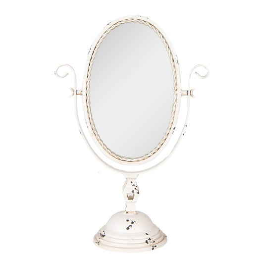 Tischspiegel / Schminkspiegel im Brocante-Stil aus Metall in Creme