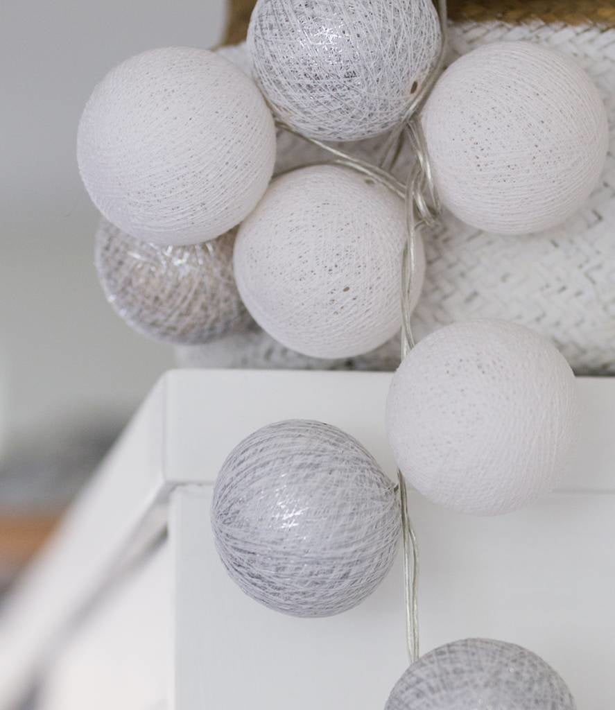 Cotton Ball Lichterkette Weihnachten - 20 LED Warmweiß Silber Gold Silber {{ Shabby Chic und Landhaus Deko }} {{ www.Stein-Alt.de }}