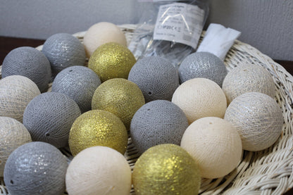 Lichterkette Cotton Ball Lichterkette Weihnachten – 20 LED Warmweiß Silber Gold Shabby Chic und Landhaus Deko bei www.Stein-Alt.de