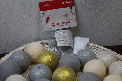 Lichterkette Cotton Ball Lichterkette Weihnachten – 20 LED Warmweiß Silber Gold Shabby Chic und Landhaus Deko bei www.Stein-Alt.de