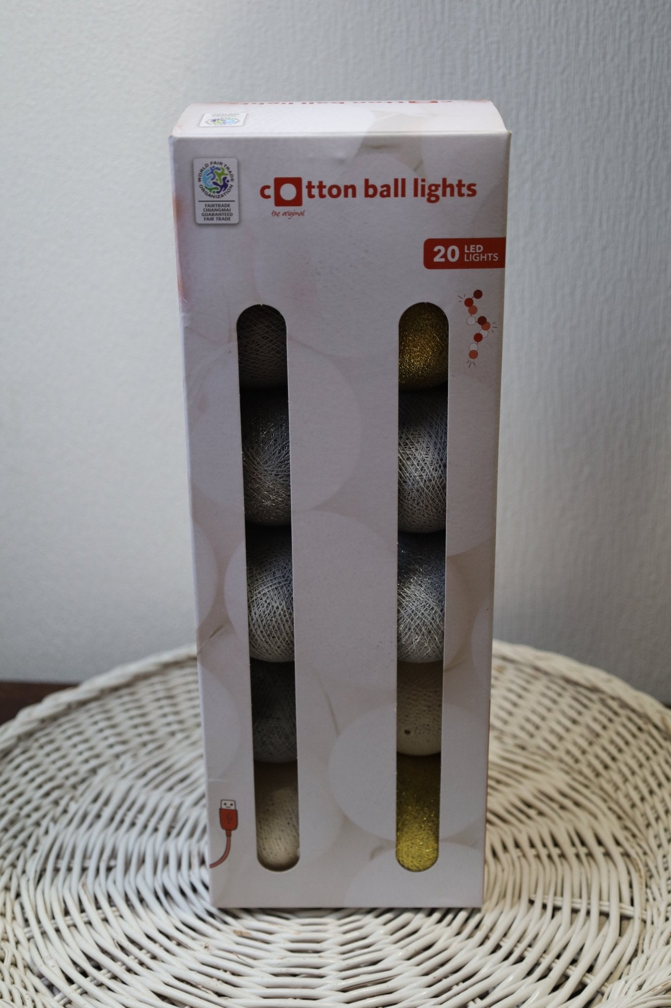 Cotton Ball Lichterkette Weihnachten - 20 LED Warmweiß Silber Gold {{ Shabby Chic und Landhaus Deko }} {{ www.Stein-Alt.de }}
