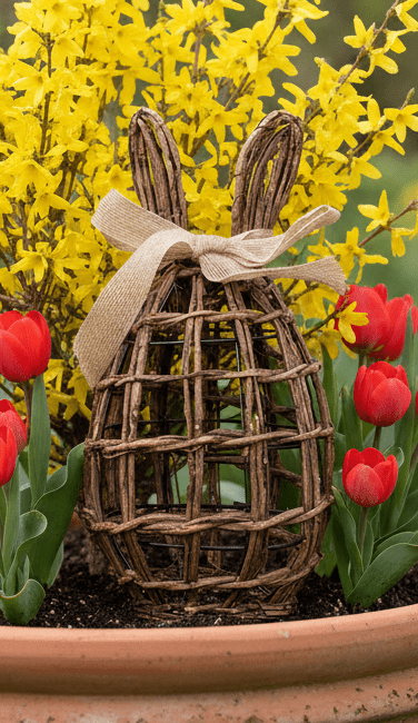 Deko Hase Ostern Braun Rattan - Osterdeko Figur Frühling Landhaus Groß: 23x22x45 cm {{ Shabby Chic und Landhaus Deko }} {{ www.Stein-Alt.de }}