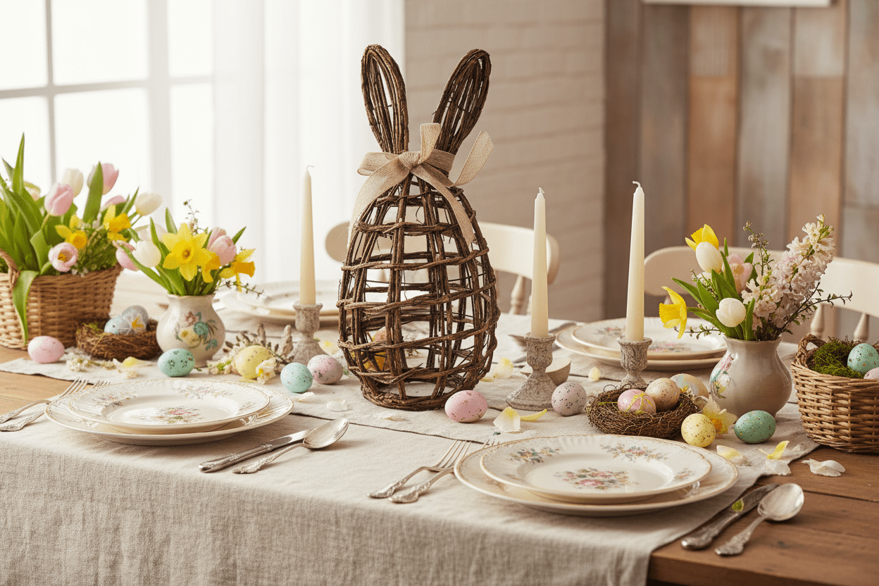 Deko Hase Ostern Braun Rattan - Osterdeko Figur Frühling Landhaus Mittel: 16x16x31 cm {{ Shabby Chic und Landhaus Deko }} {{ www.Stein-Alt.de }}