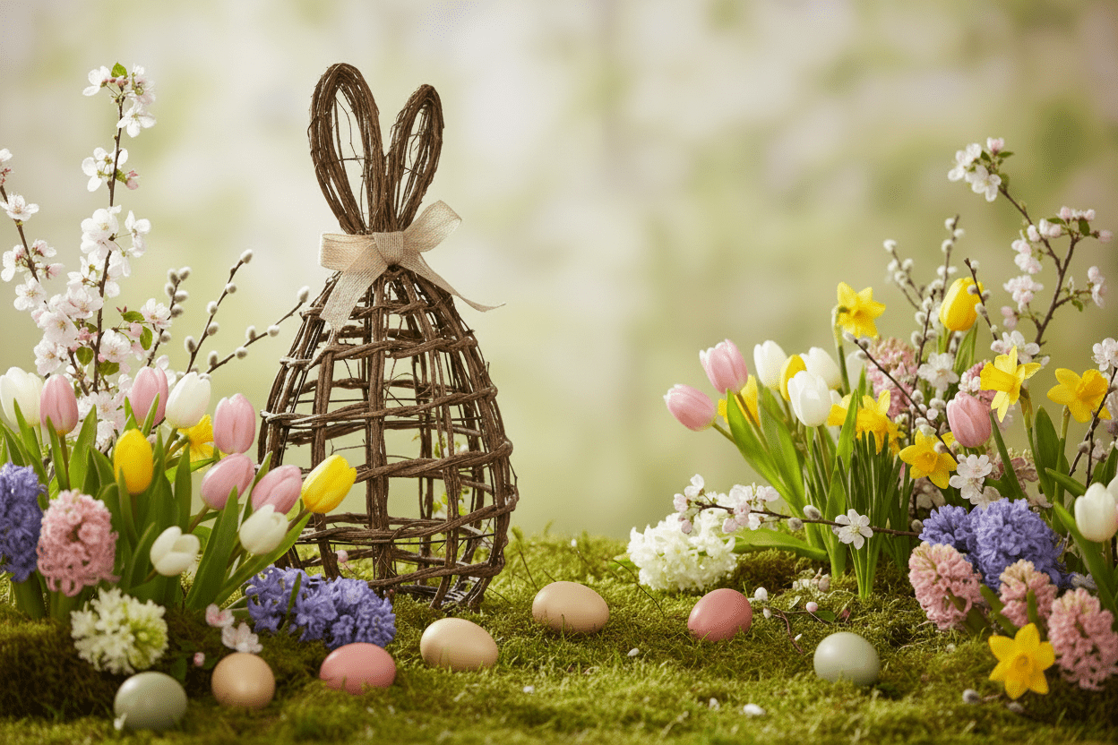 Deko Hase Ostern Braun Rattan - Osterdeko Figur Frühling Landhaus {{ Shabby Chic und Landhaus Deko }} {{ www.Stein-Alt.de }}
