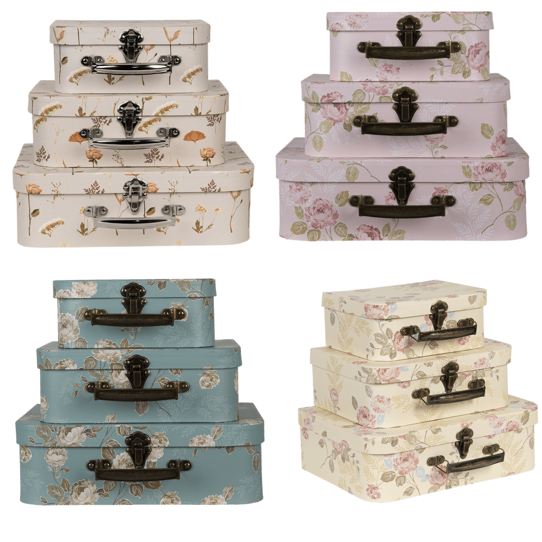 3er Set Deko-Koffer mit Blumenmuster - Aufbewahrungsboxen im Landhausstil {{ Shabby Chic und Landhaus Deko }} {{ www.Stein-Alt.de }}