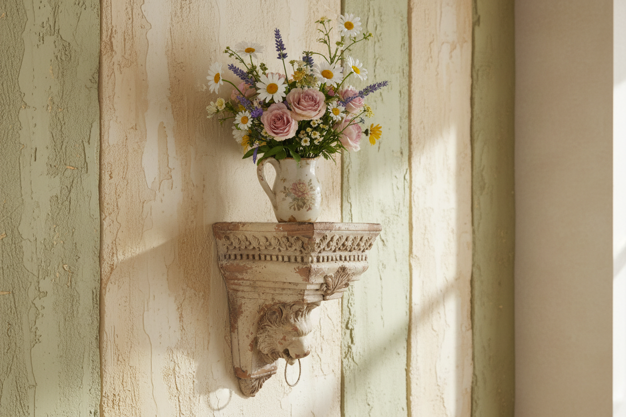 Shabby Chic Wandkonsole - Mediterrane Wanddeko im Landhausstil {{ Shabby Chic und Landhaus Deko }} {{ www.Stein-Alt.de The cosy Cottage }}