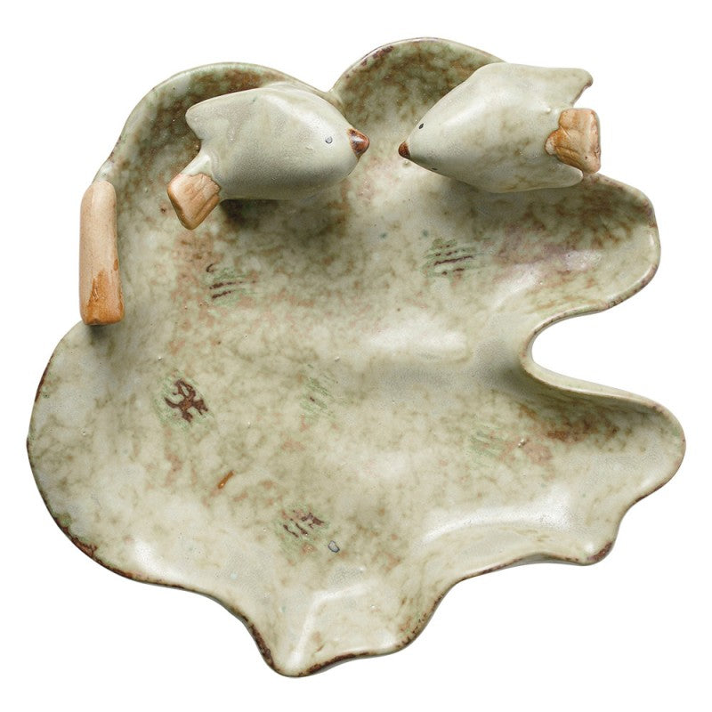 Keramik Schale Blattform mit Vögeln Grün - Clayre & Eef