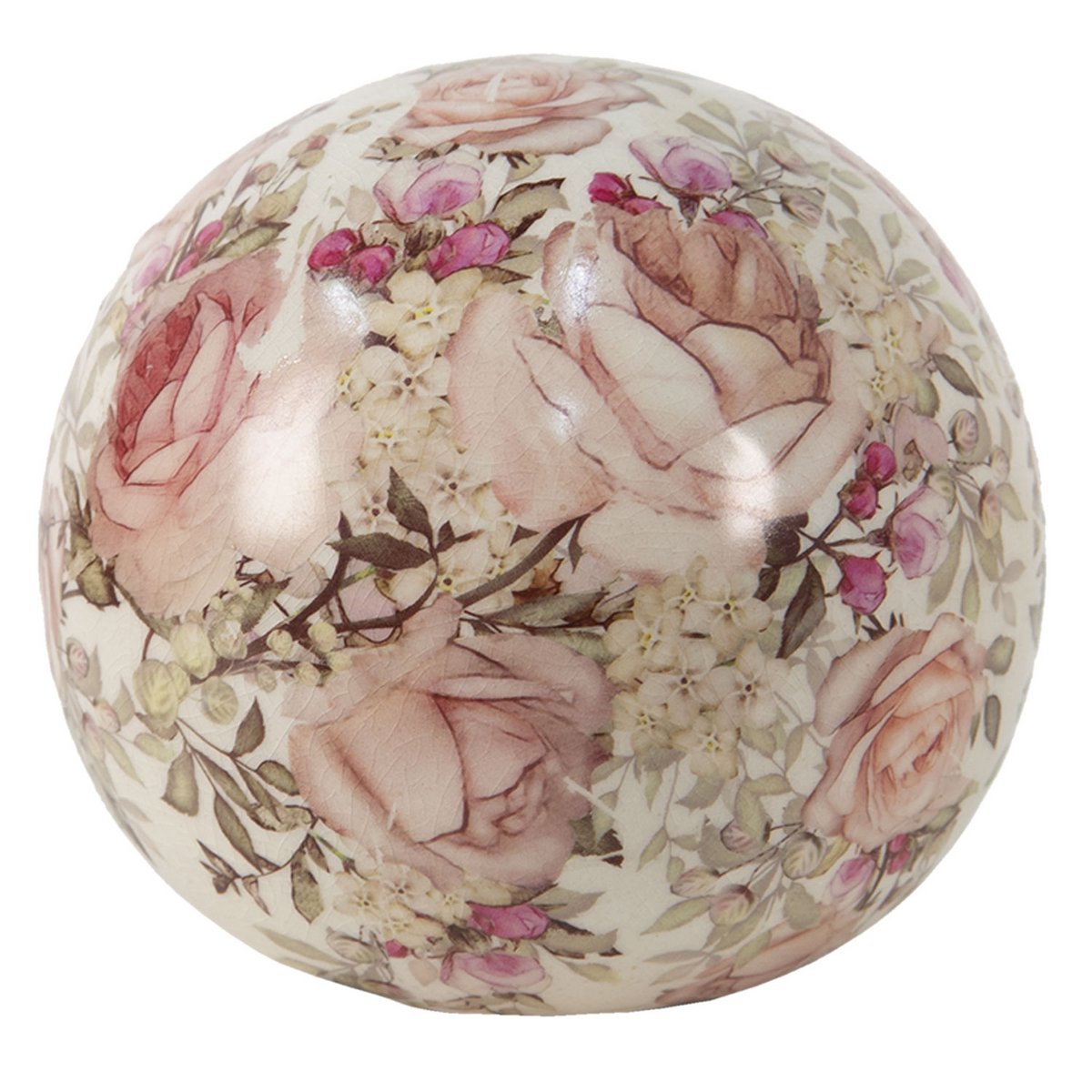 Dekorative Keramik-Kugel mit Rosenmotiv - Shabby Chic Landhaus Deko {{ Shabby Chic und Landhaus Deko }} {{ www.Stein-Alt.de }}