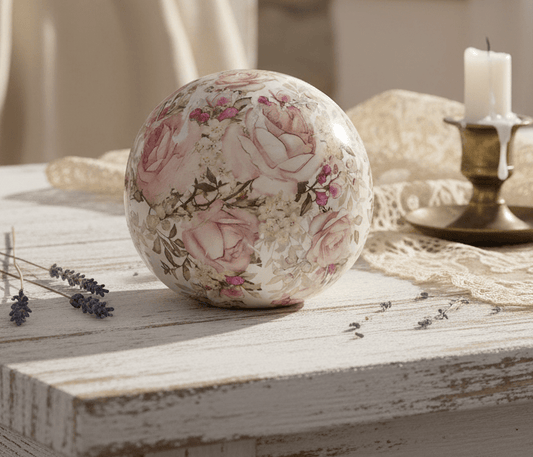 Dekorative Keramik-Kugel mit Rosenmotiv - Shabby Chic Landhaus Deko {{ Shabby Chic und Landhaus Deko }} {{ www.Stein-Alt.de }}