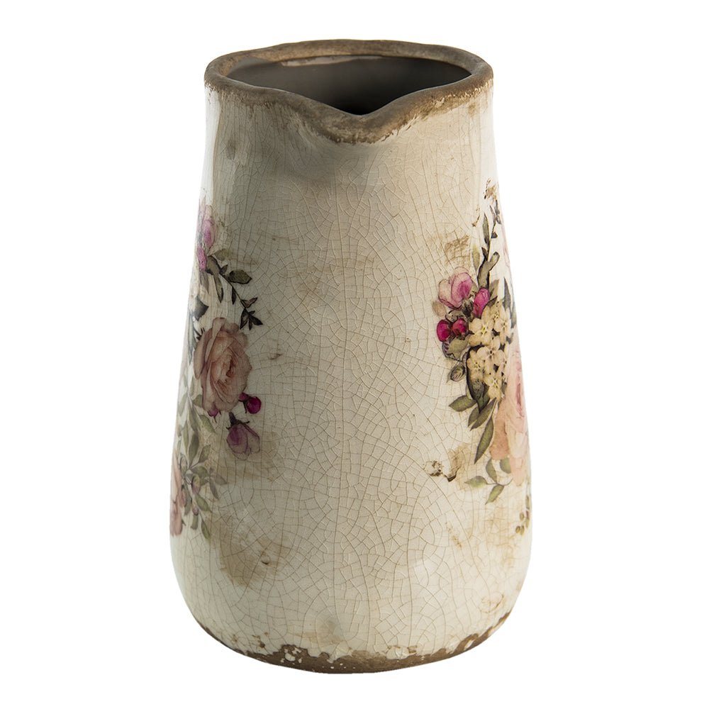 Dekorativer Krug mit Rosenmotiv im Cottage-Stil aus Keramik {{ Shabby Chic und Landhaus Deko }} {{ www.Stein-Alt.de }}