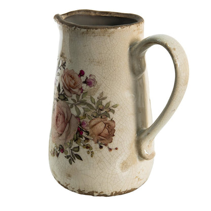 Krug / Vase Dekorativer Krug mit Rosenmotiv im Cottage-Stil aus Keramik Shabby Chic und Landhaus Deko bei www.Stein-Alt.de