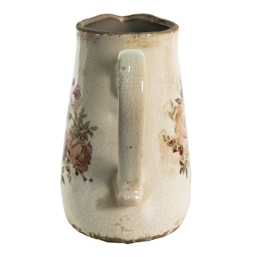 Dekorativer Krug mit Rosenmotiv im Cottage-Stil aus Keramik {{ Shabby Chic und Landhaus Deko }} {{ www.Stein-Alt.de }}
