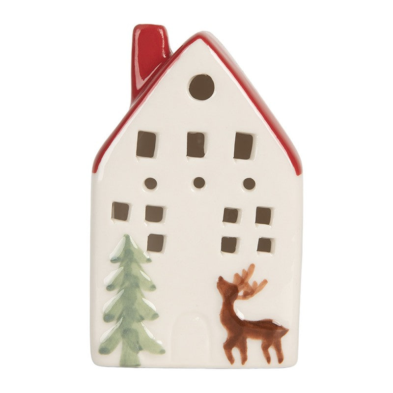 LED Lichterhaus Keramik Weiß - Winterliches Häuschen 6x5x10cm