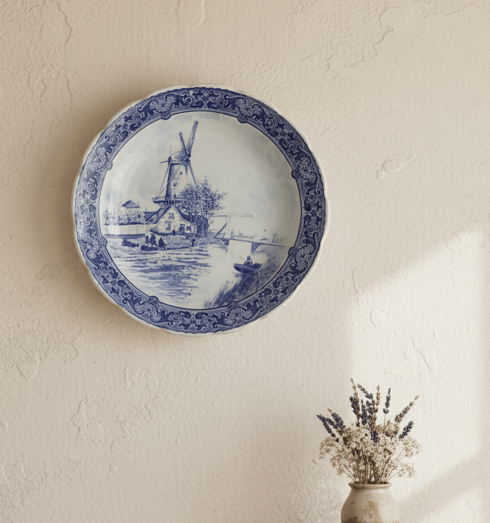 Delfter Keramik Teller mit Windmühle - Original Delft Blau-Weiß Ø 30 cm {{ Shabby Chic und Landhaus Deko }} {{ www.Stein-Alt.de }}