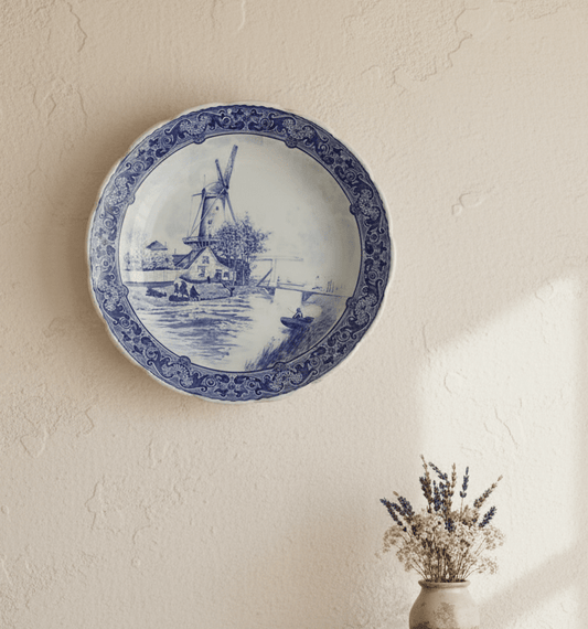 Delfter Keramik Teller mit Windmühle - Original Delft Blau-Weiß Ø 30 cm {{ Shabby Chic und Landhaus Deko }} {{ www.Stein-Alt.de }}