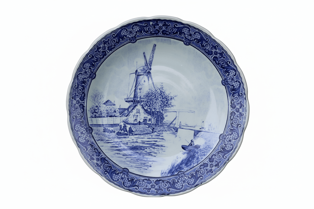 Delfter Keramik Teller mit Windmühle - Original Delft Blau-Weiß Ø 30 cm {{ Shabby Chic und Landhaus Deko }} {{ www.Stein-Alt.de }}