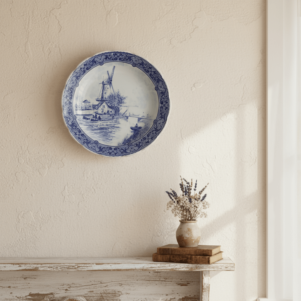 Delfter Keramik Teller mit Windmühle - Original Delft Blau-Weiß Ø 30 cm {{ Shabby Chic und Landhaus Deko }} {{ www.Stein-Alt.de }}