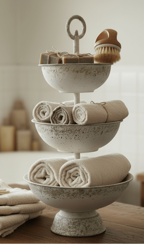 Dreistöckige Etagere mit Schalen Weiß - Shabby Chic Metall {{ Shabby Chic und Landhaus Deko }} {{ www.Stein-Alt.de }}