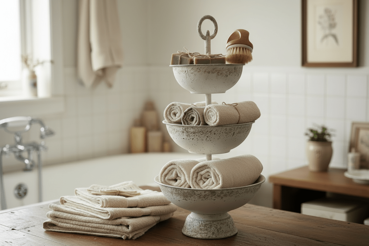 Dreistöckige Etagere mit Schalen Weiß - Shabby Chic Metall {{ Shabby Chic und Landhaus Deko }} {{ www.Stein-Alt.de }}