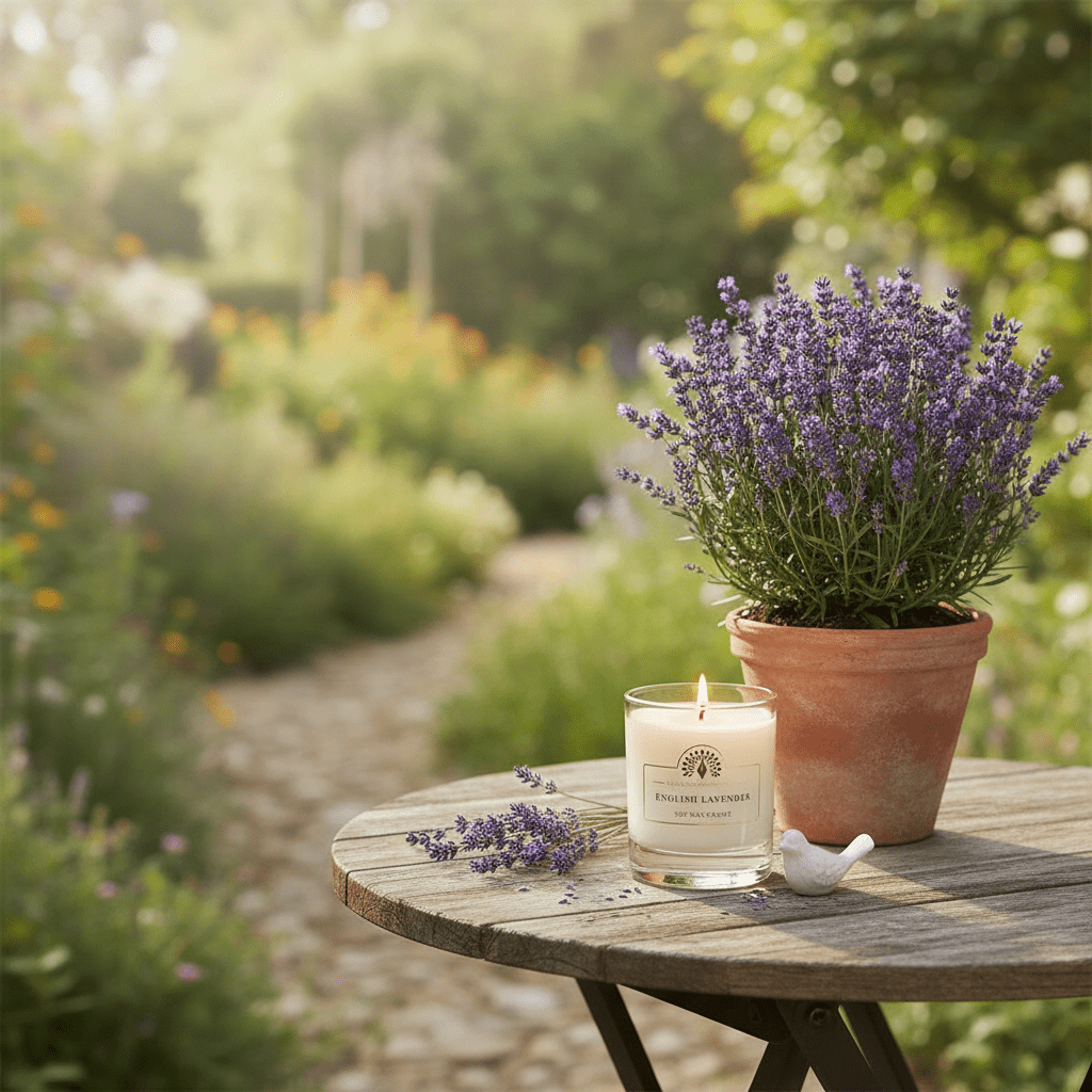 Duftkerze im Glas – Englischer Lavendel auf Sojawachsbasis, 35 Std. Brenndauer {{ Shabby Chic und Landhaus Deko }} {{ www.Stein-Alt.de }}