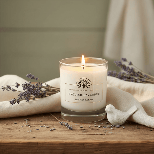 Duftkerze im Glas – Englischer Lavendel auf Sojawachsbasis, 35 Std. Brenndauer {{ Shabby Chic und Landhaus Deko }} {{ www.Stein-Alt.de }}