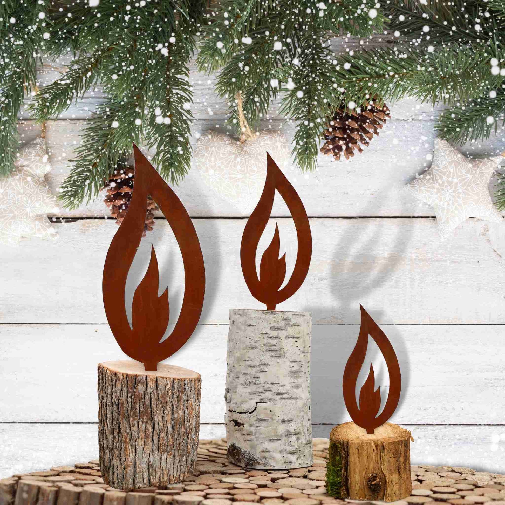Edelrost Flamme Winterdekoration - Weihnachtsdeko für Balkon & Garten {{ Shabby Chic und Landhaus Deko }} {{ www.Stein-Alt.de }}