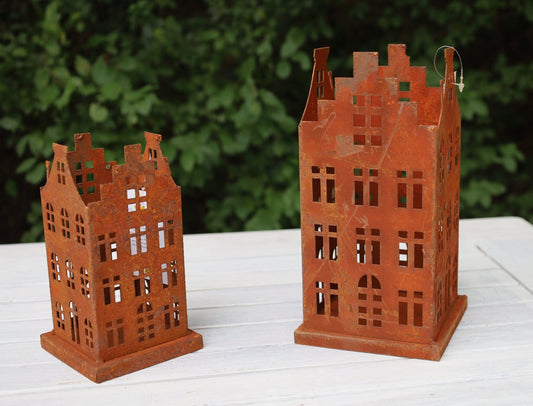 Edelrost-Häuschen 2er Set | Vintage Gartendeko Shabby Chic Landhaus {{ Shabby Chic und Landhaus Deko }} {{ www.Stein-Alt.de }}
